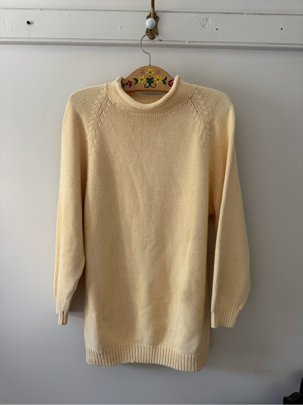 100% Cotton, Vintage Runaway Bay Butter Yellow Women's Roll Neck Sweater